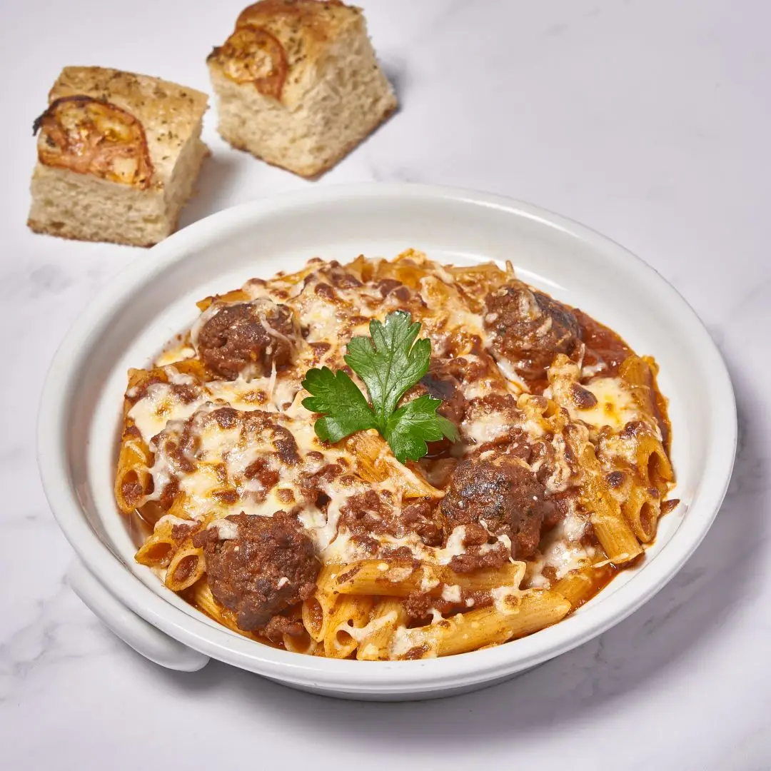 Penne Meatballs Gratinado